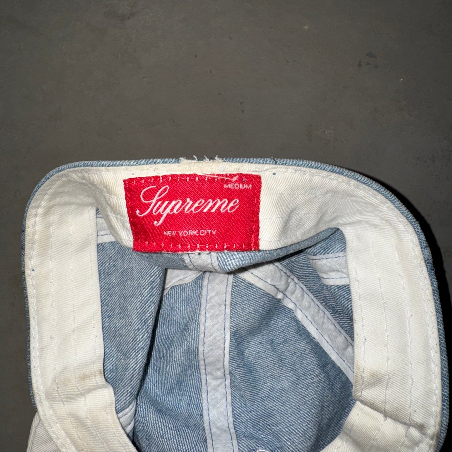 Supreme Denim Script Fitted Cap - M